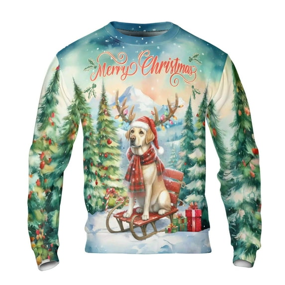 Merry Christmas Santa Reindeer Antlers Labrador Retriever Sleigh Xmas Winter Holiday All Over Print 3D Sweatshirt Unisex Merch Lab Dog Lover Gifts - 00023