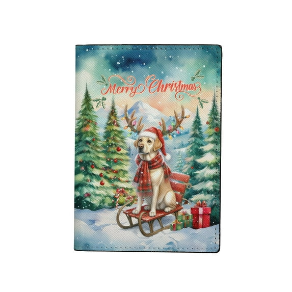 Merry Christmas Santa Reindeer Antlers Labrador Retriever Sleigh Xmas Winter Holiday Travel Passport Wallet Lab Dog Lover Gifts PU Leather Passport Holder Cover - 00023
