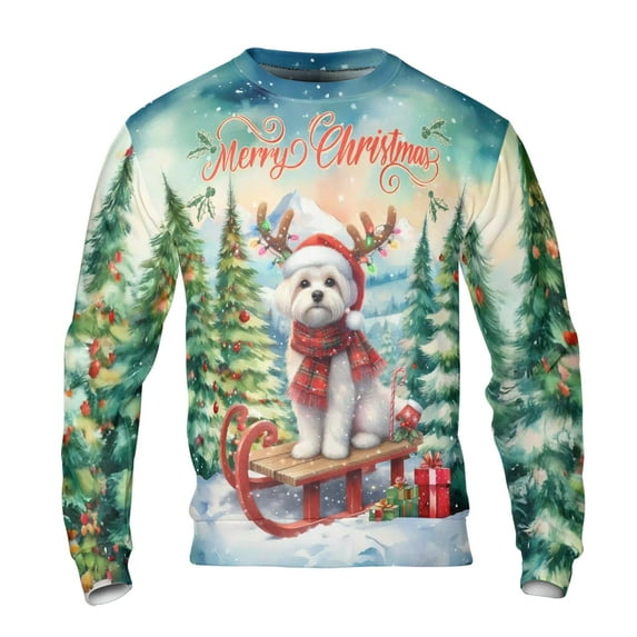Merry Christmas Santa Reindeer Antlers Maltese Sleigh Xmas Winter Holiday All Over Print 3D Sweatshirt Unisex Merch Maltese Dog Lover Gifts Idea - 00023