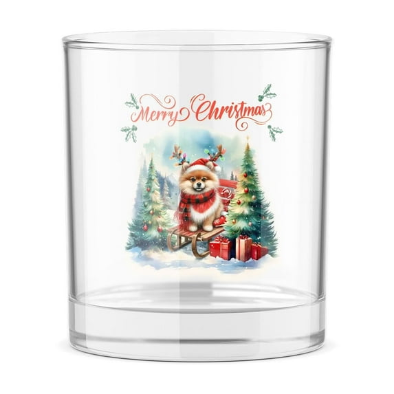 Merry Christmas Santa Reindeer Antlers Pomeranian Sleigh Xmas Winter Holiday 11oz Whiskey Glass Mug Pom Dog Lover Gifts Whiskey Cocktail Glasses Cup - 00023