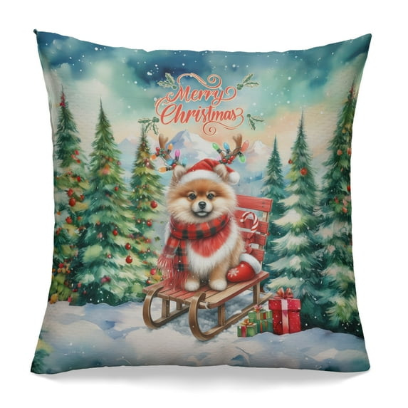 Merry Christmas Santa Reindeer Antlers Pomeranian Sleigh Xmas Winter Holiday Pillowcase Double Sided Pom Dog Lover Gifts Pillow Case Covers - 00023