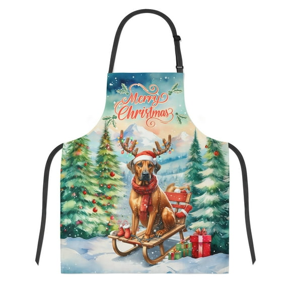 Merry Christmas Santa Reindeer Antlers Rhodesian Ridgeback Sleigh Xmas Winter Holiday Apron Ridgebacks Dog Lover Gifts for Cooking Grilling Baking Painting Gardening - 00023