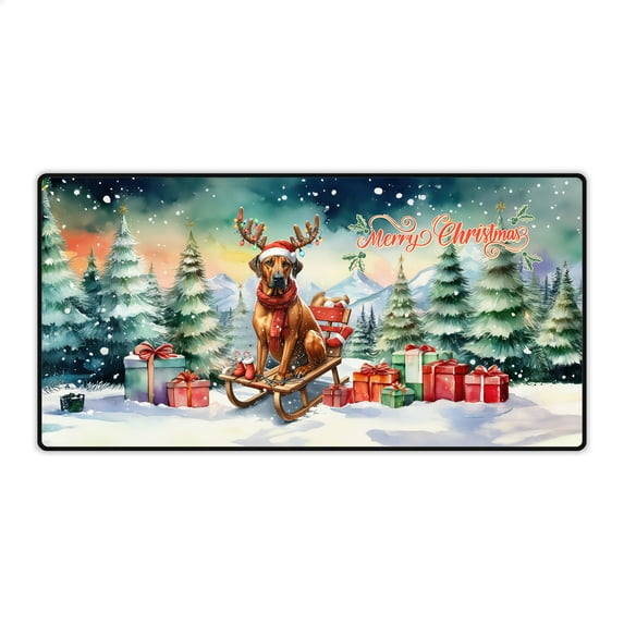 Merry Christmas Santa Reindeer Antlers Rhodesian Ridgeback Sleigh Xmas Winter Holiday Desk Mat Full Keyboard Mouse Pad Ridgebacks Dog Lover Gifts Large Mousepad - 00023