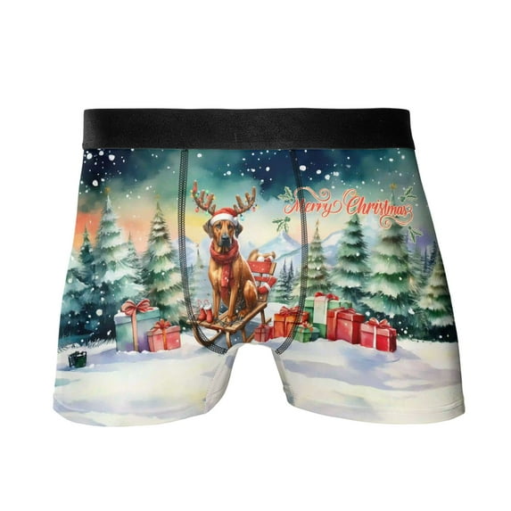 Merry Christmas Santa Reindeer Antlers Rhodesian Ridgeback Sleigh Xmas Winter Holiday All Over Print Boxer Briefs Underwear for Men Dad Ridgebacks Dog Lover Gifts - 00023