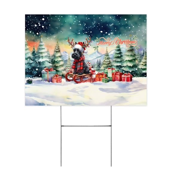 Merry Christmas Santa Reindeer Antlers Scottish Terrier Sleigh Xmas Winter Holiday Yard Sign Scottie Dog Lover Gifts Outdoor Home Lawn Garden Porch Decor - 00023