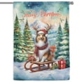 thumbnail image 1 of Merry Christmas Santa Reindeer Antlers Shetland Sheepdog Sleigh Xmas Winter Holiday House Flag 28x40in Double Sided Sheltie Dog Lover Gifts Outdoor Decor - 00023, 1 of 5