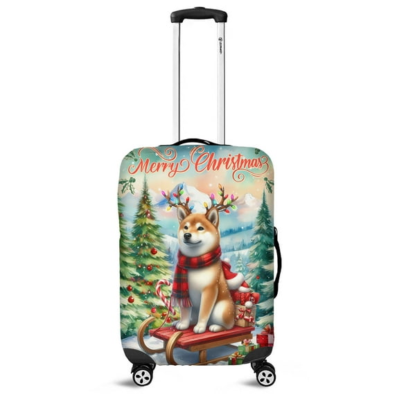 Merry Christmas Santa Reindeer Antlers Shiba Inu Sleigh Xmas Winter Holiday Travel Luggage Cover Shibas Dog Lovers Gifts Idea Suitcase Dust Protective Decor - 00023