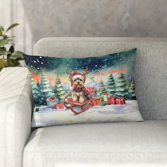 Merry Christmas Santa Reindeer Antlers Yorkshire Terrier Sleigh Xmas Winter Holiday Pillowcase Double Sided Yorkie Dog Lover Gifts Pillow Case Covers - 00023