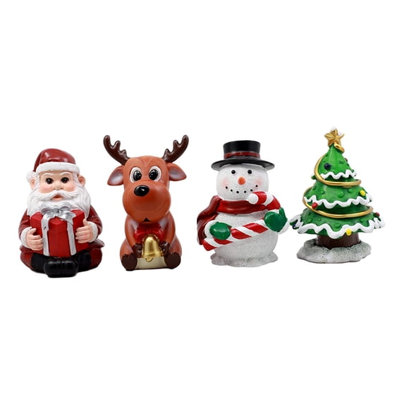 Merry Christmas Santa Reindeer Snowman And Christmas Tree Figurine Set 4"H Jolly