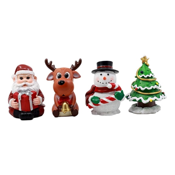Merry Christmas Santa Reindeer Snowman And Christmas Tree Figurine Set 4"H Jolly