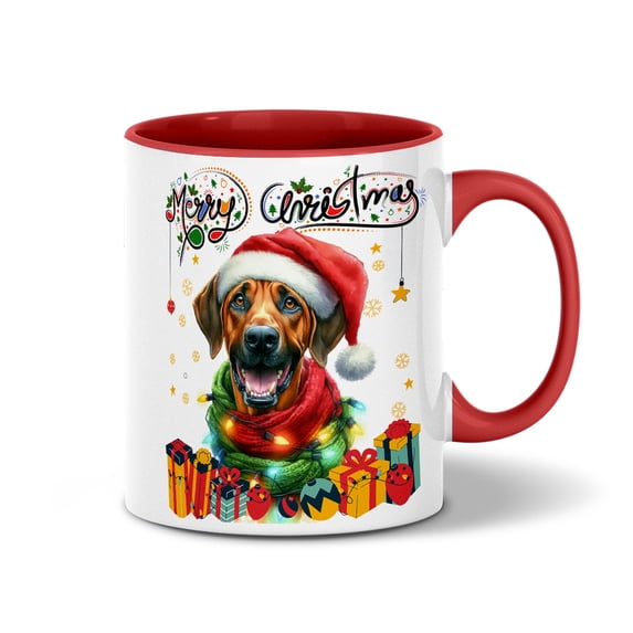 Merry Christmas Santa Rhodesian Ridgeback Scarf Twinkling Lights Xmas Holiday 11oz Accent Two-tone Mug Ridgebacks Dog Lover Gifts Coffee Tea Cup - 00022