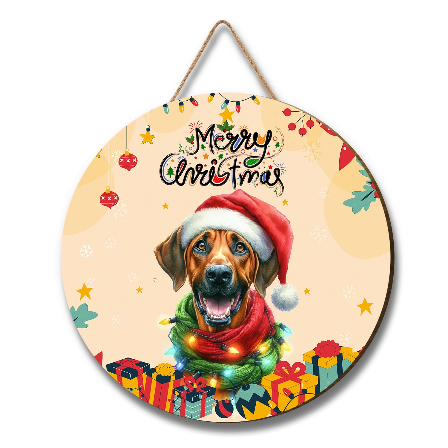 Merry Christmas Santa Rhodesian Ridgeback Scarf Twinkling Lights Xmas ...