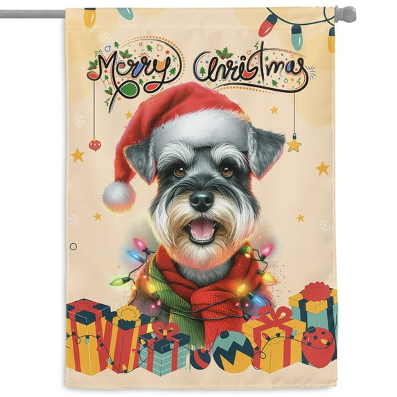 Merry Christmas Santa Schnauzer Scarf Twinkling Lights Xmas Holiday House Flag 28x40in Double Sided Miniature Schnauzer Dog Lover Outdoor Decor - 00022