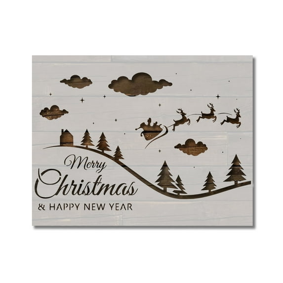 Merry Christmas Santa Sleigh Reindeer Stencil Template Reusable 8.5 x 11 Inches for Painting on Walls, Wood, Arts and Crafts by Stencilville