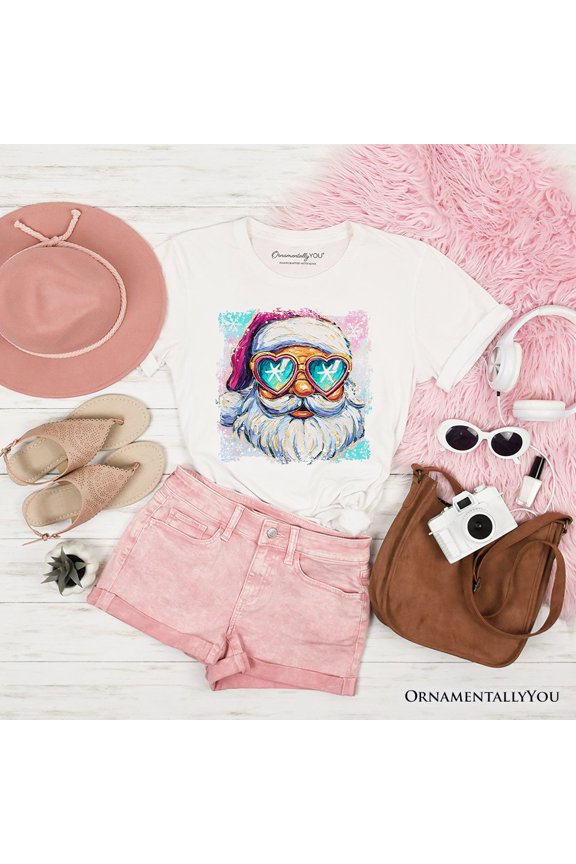 Merry Christmas Santa Sunglasses Christmas T-Shirt, Funky Retro Holiday Tee