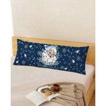 Merry Christmas Santa Throw Pillow Cover, Blue Xmas Winter Snowflake Rectangle Decorative Pillow Case Protector Soft Cushion Cover Lumbar Pillowcase for Couch Sofa Bedroom Car Chair Decor 20x54 Inch