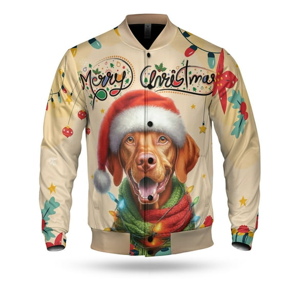 Merry Christmas Santa Vizsla Scarf Twinkling Lights Xmas Holiday All Over Print 3D Baseball Jacket Vizslas Dog Lover Gifts Idea Bomber Jacket Softball - 00022