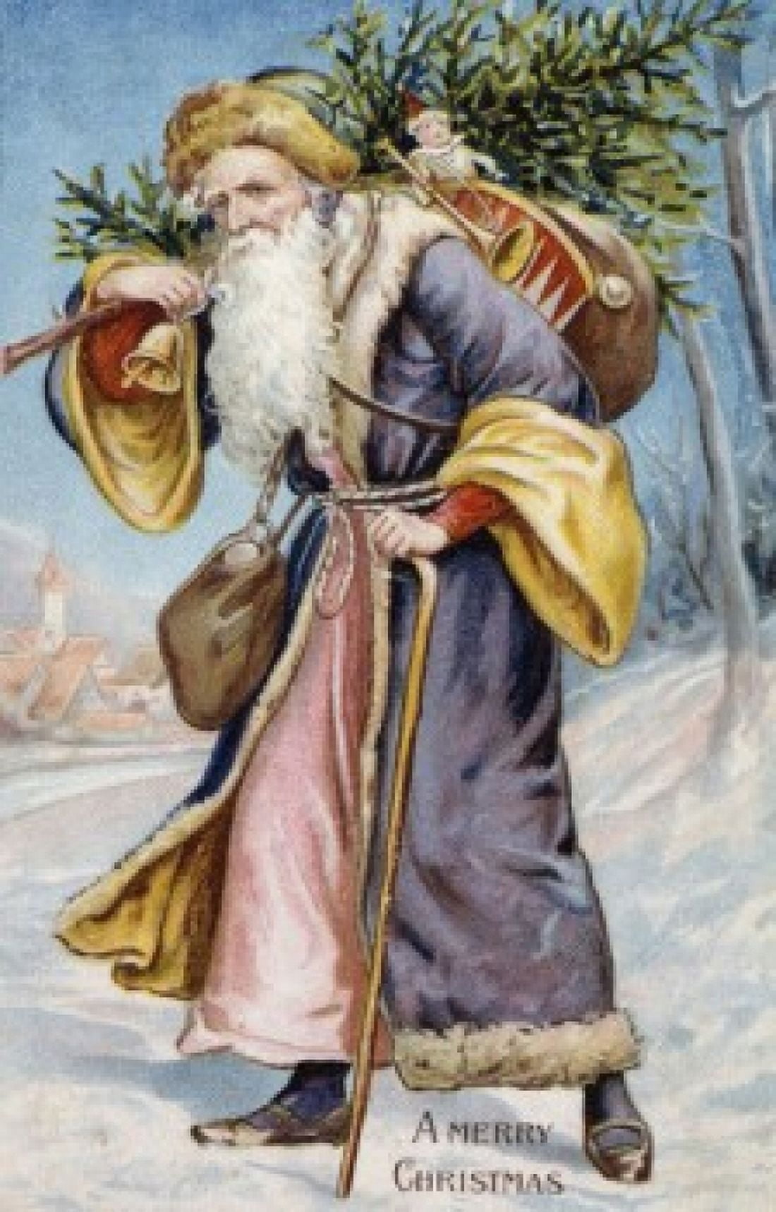 Merry Christmas (Santa With Bag of Toys) Nostalgia Cards Canvas Art - (18 x 24)