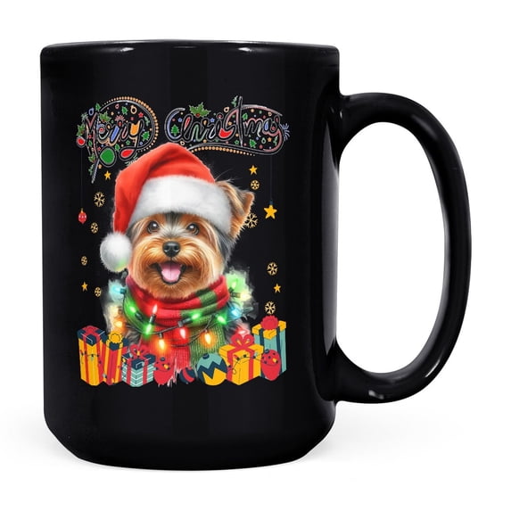 Merry Christmas Santa Yorkshire Terrier Scarf Twinkling Lights Xmas Holiday Mug Yorkie Dog Lover Gifts Coffee Tea Cup - 00022