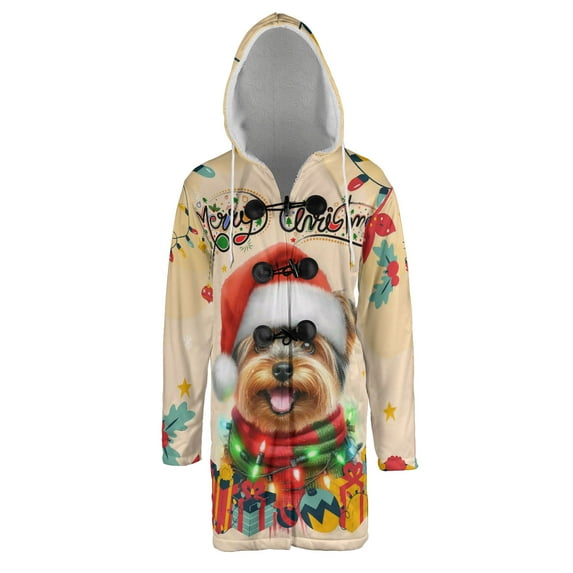 Merry Christmas Santa Yorkshire Terrier Scarf Twinkling Lights Xmas Holiday All Over Print 3D Hooded Duffle Toggle Coat Yorkie Dog Lover Gifts - 00022