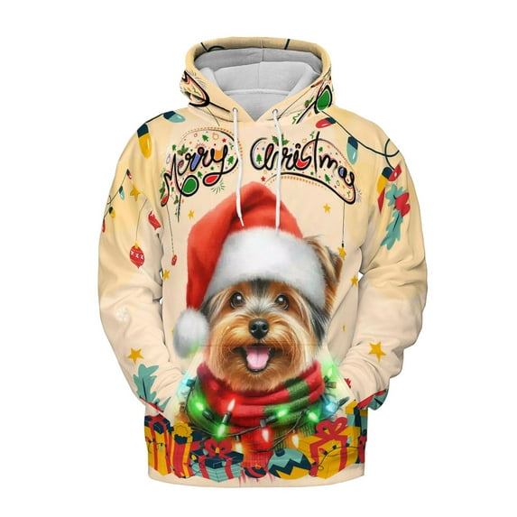 Merry Christmas Santa Yorkshire Terrier Scarf Twinkling Lights Xmas Holiday All Over Print 3D Hoodie Unisex Merch Hoodies Yorkie Dog Lover Gifts - 00022