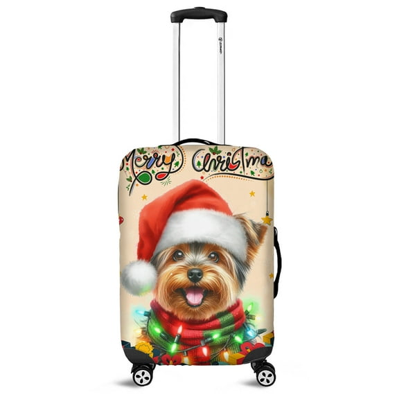 Merry Christmas Santa Yorkshire Terrier Scarf Twinkling Lights Xmas Holiday Travel Luggage Cover Yorkie Dog Lover Gifts Suitcase Dust Protective Decor - 00022