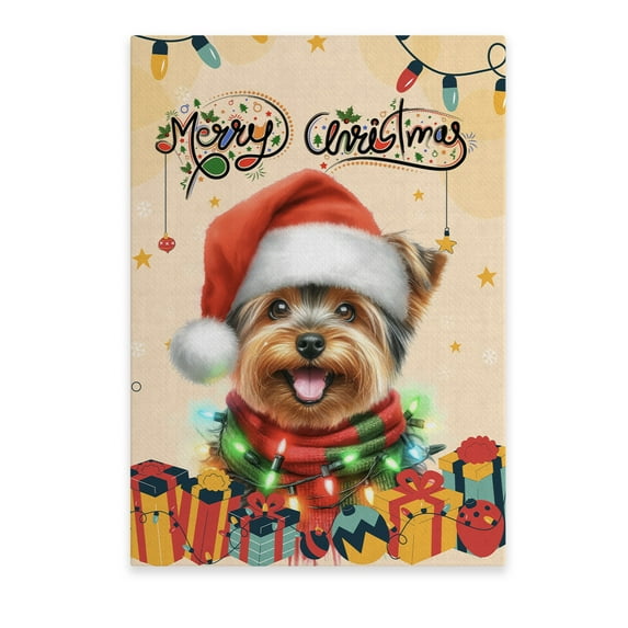 Merry Christmas Santa Yorkshire Terrier Scarf Twinkling Lights Xmas Holiday Vertical Matte Canvas Poster Yorkie Dog Lover Gifts Wall Art Home Decor - 00022