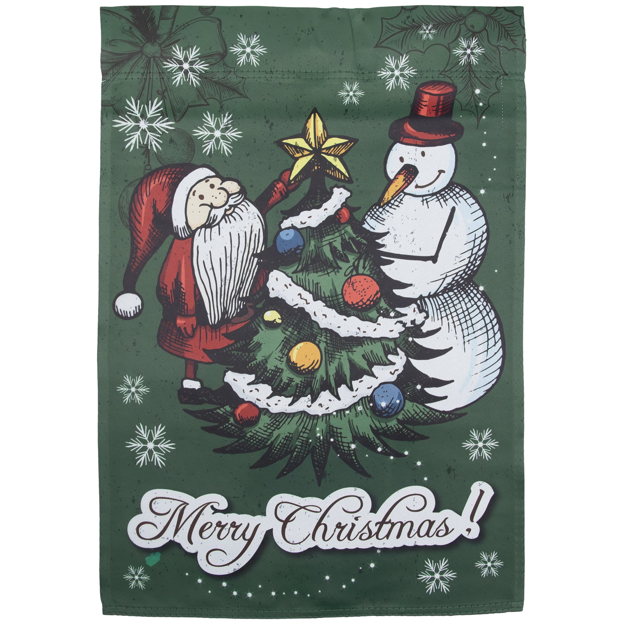 Merry Christmas Santa and a Snowman Garden Flag 12.5" x 18"