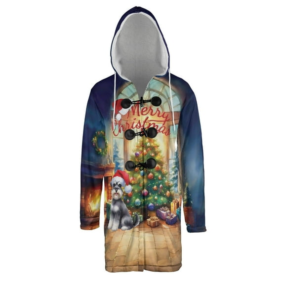Merry Christmas Schnauzer Santa Hat Xmas Tree Winter Holiday All Over Print 3D Hooded Duffle Toggle Coat Miniature Schnauzer Dog Lover - 01013