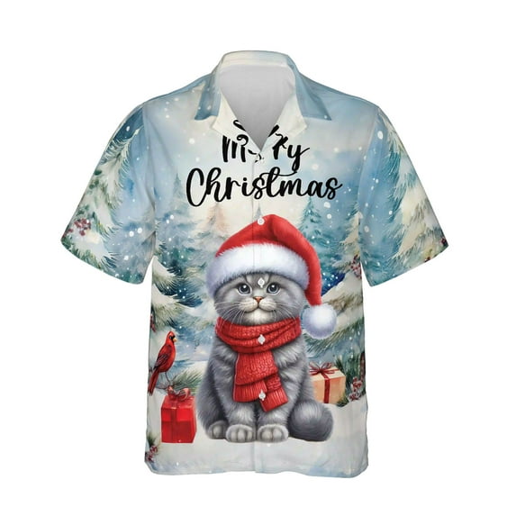 Merry Christmas Scottish Fold Enjoys Catmas Winter Xmas Holiday Hawaiian Shirt Breathable Summer Unisex Merch Cat Lover Kitten Owner Gifts - 02022