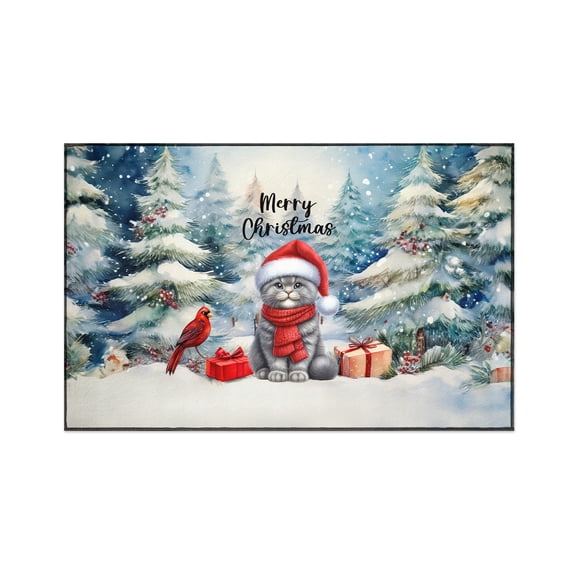 Merry Christmas Scottish Fold Enjoys Catmas Winter Xmas Holiday Indoor Rug Cat Lover Kitten Owner Gifts Carpet Living Bed Room Sofa Home Decor - 02022