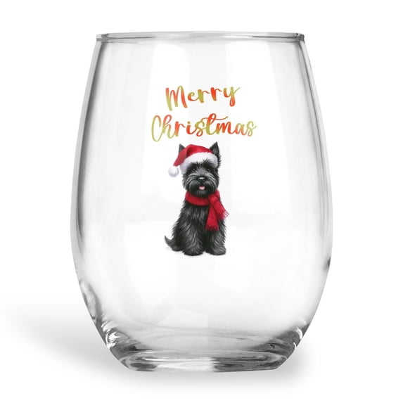 Merry Christmas Scottish Terrier Enjoys Woofmas Winter Xmas Holiday 15oz Stemless Wine Glass Mug Scottie Dog Lover Gifts Wine Glasses Cup - 02022