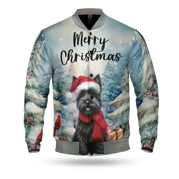 Merry Christmas Scottish Terrier Enjoys Woofmas Winter Xmas Holiday All Over Print 3D Baseball Jacket Scottie Dog Lover Gifts Bomber Jacket Softball - 02022