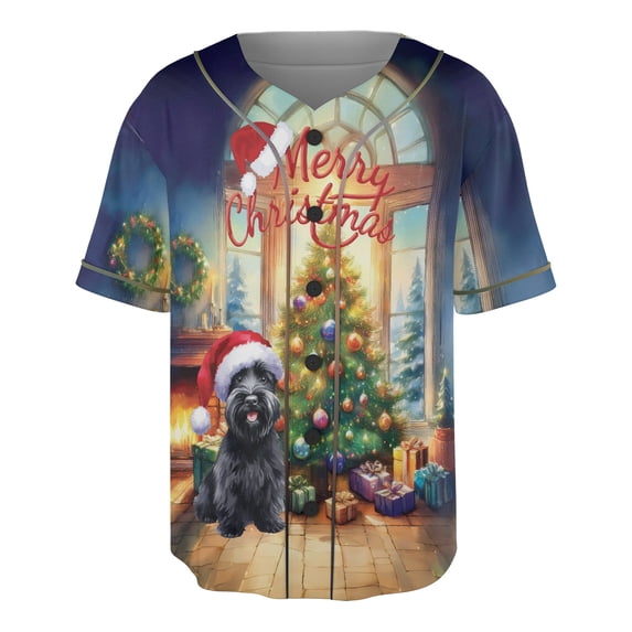 Merry Christmas Scottish Terrier Santa Hat Xmas Tree Winter Holiday All Over Print 3D Baseball Shirt Scottie Dog Lover Gifts Softball Sport - 01013