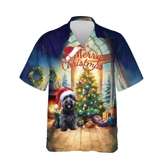 Merry Christmas Scottish Terrier Santa Hat Xmas Tree Winter Holiday Hawaiian Shirt Breathable Summer Unisex Merch Scottie Dog Lover Gifts - 01013