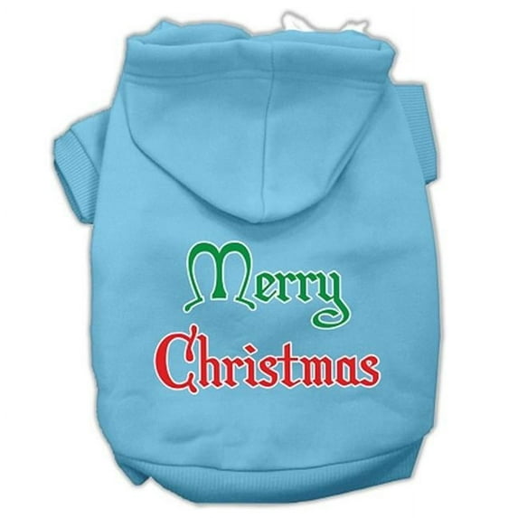 Merry Christmas Screen Print Pet Hoodie, Baby Blue - Medium