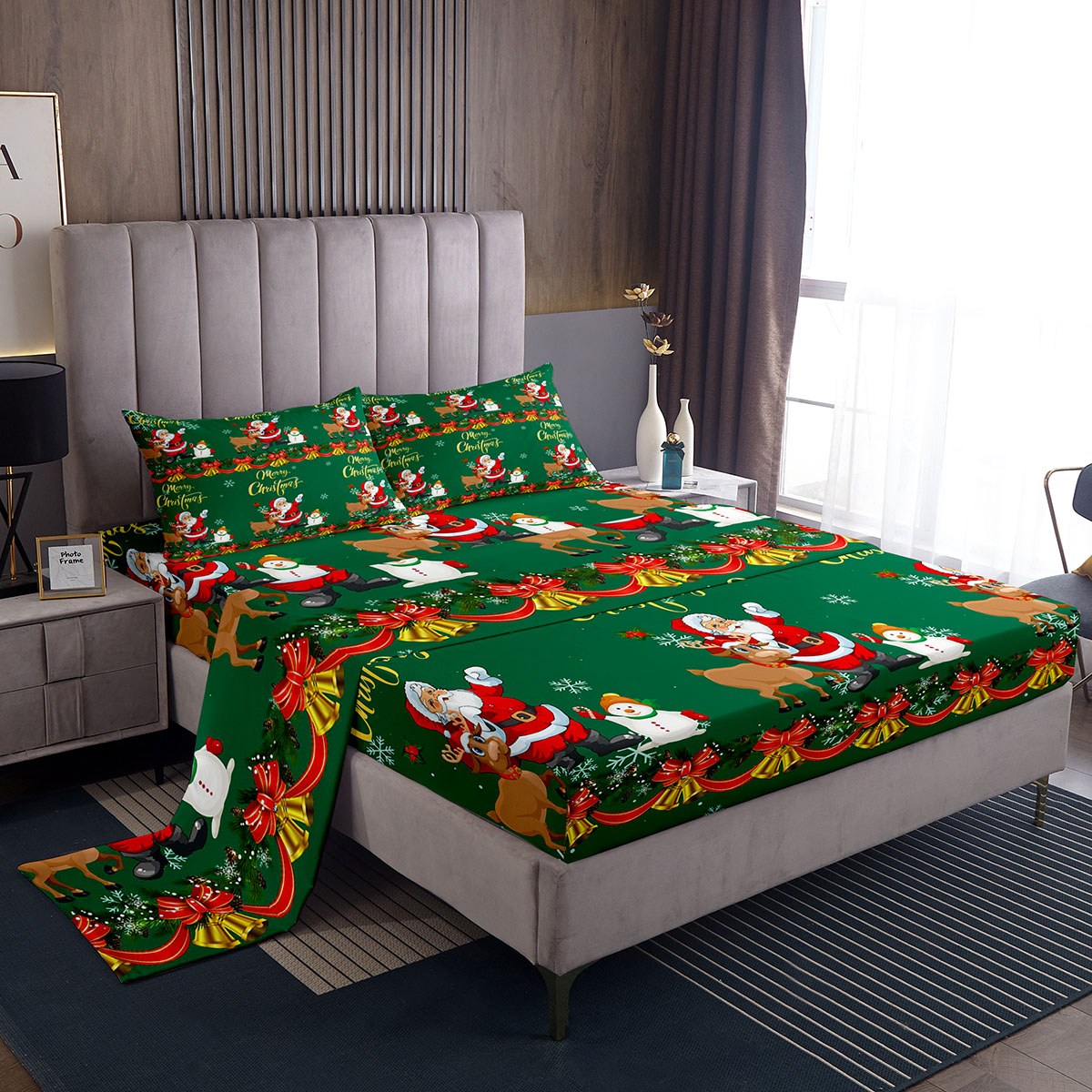 Merry Christmas Sheet Set Twin,Christmas Tree Sheets Cartoon Santa