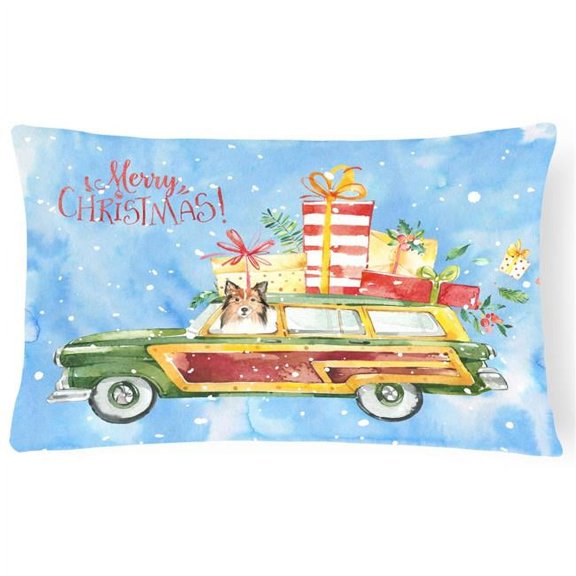 Merry Christmas Sheltie Canvas Fabric Decorative Pillow