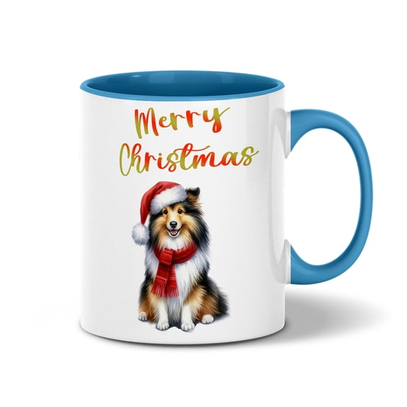 Merry Christmas Shetland Sheepdog Enjoys Woofmas Winter Xmas Holiday 11oz Accent Two-tone Mug Sheltie Dog Lover Gifts Coffee Tea Cup - 02022