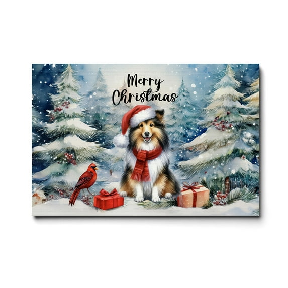 Merry Christmas Shetland Sheepdog Enjoys Woofmas Winter Xmas Holiday Horizontal Matte Canvas Poster Sheltie Dog Lover Gifts Wall Art Home Decor - 02022