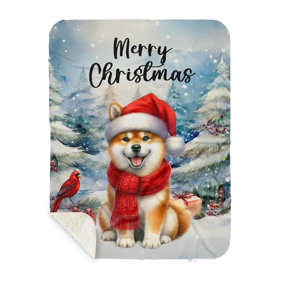 Merry Christmas Shiba Inu Enjoys Woofmas Winter Xmas Holiday Cozy Sherpa Blanket Shibas Dog Lovers Gifts Idea Warm Soft Throw Blanket - 02022