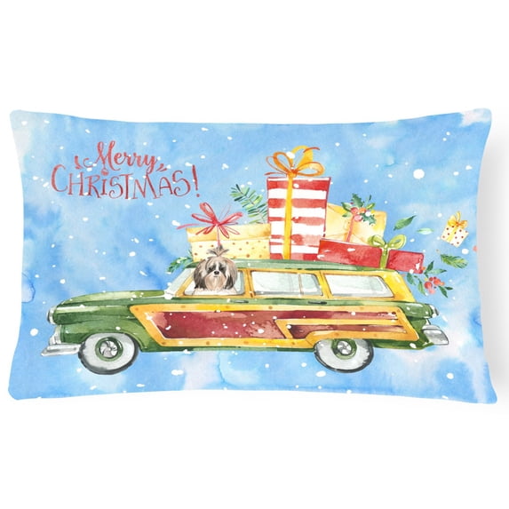 Merry Christmas Shih Tzu Canvas Fabric Decorative Pillow