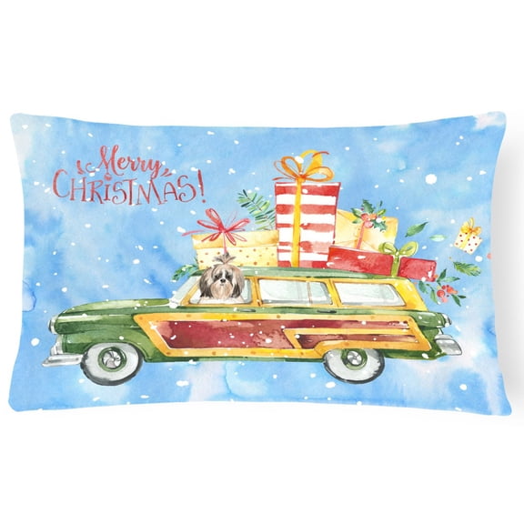Merry Christmas Shih Tzu Canvas Fabric Decorative Pillow