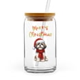thumbnail image 1 of Merry Christmas Shih Tzu Enjoys Woofmas Winter Xmas Holiday 16oz Glass Cup Mug Lion Dog Lover Gifts Glass Can with Bamboo Lid and Straw - 02022, 1 of 5