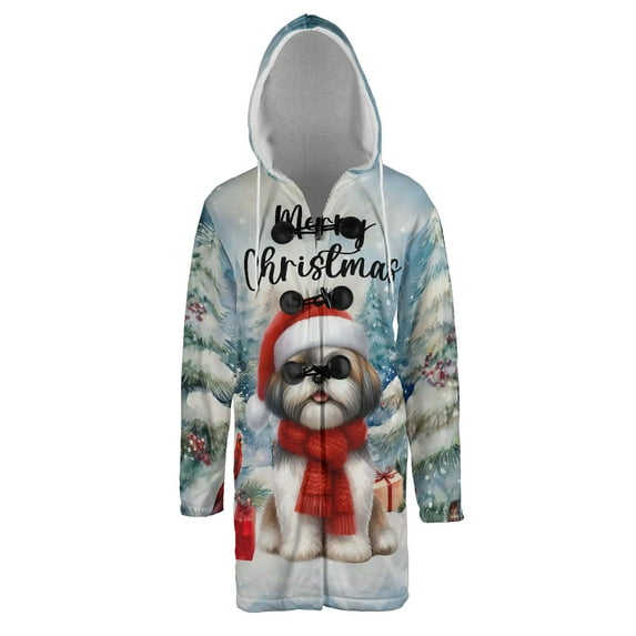 Merry Christmas Shih Tzu Enjoys Woofmas Winter Xmas Holiday All Over Print 3D Hooded Duffle Toggle Coat Lion Dog Lover Gifts - 02022