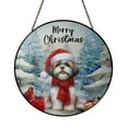 thumbnail image 1 of Merry Christmas Shih Tzu Enjoys Woofmas Winter Xmas Holiday Stained Glass Suncatcher Lion Dog Lover Gifts Window Hanging Sign Decor - 02022, 1 of 5