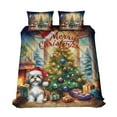 thumbnail image 1 of Merry Christmas Shih Tzu Santa Hat Xmas Tree Winter Holiday Quilt Bedding Set Lion Dog Lover Gifts 1 Blanket Bed Cover 2 Pillowcases - 01013, 1 of 5