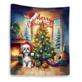 thumbnail image 1 of Merry Christmas Shih Tzu Santa Hat Xmas Tree Winter Holiday Quilt Blanket Lion Dog Lover Gifts Cozy Comforter Throw Blanket - 01013, 1 of 5