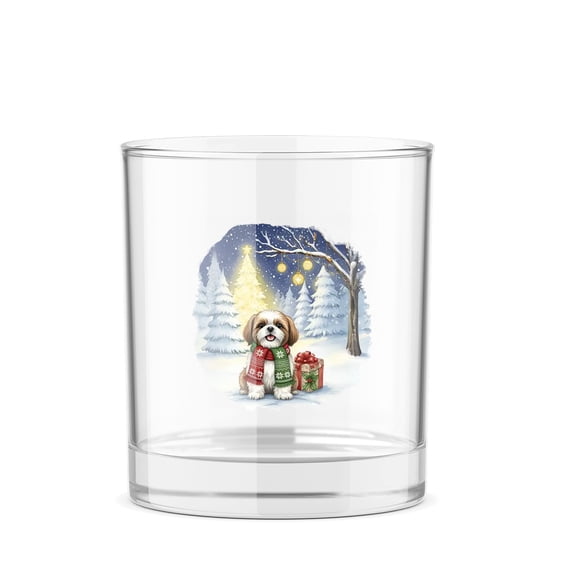 Merry Christmas Shih Tzu Snowy Winter with Gifts Tree Decorations 11oz Whiskey Glass Mug Lion Dog Lover Gifts Whiskey Cocktail Glasses Cup - 12020