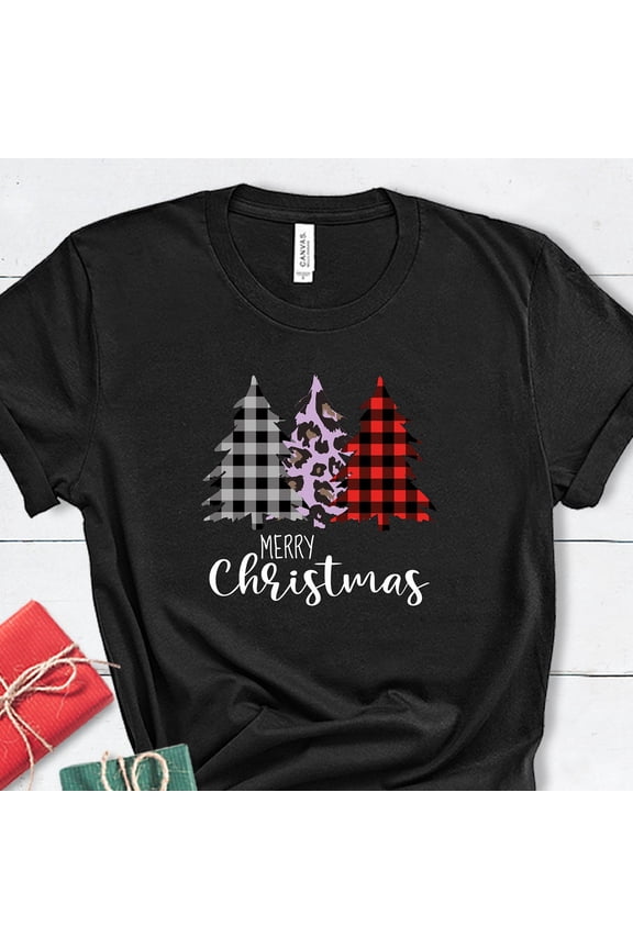 Merry Christmas Shirt, Christmas Tree Gifts, Buffalo Plaid Christmas Trees T Shirt, Leopard Xmas Shirts, Christmas Eve Tee, Christmas Gift